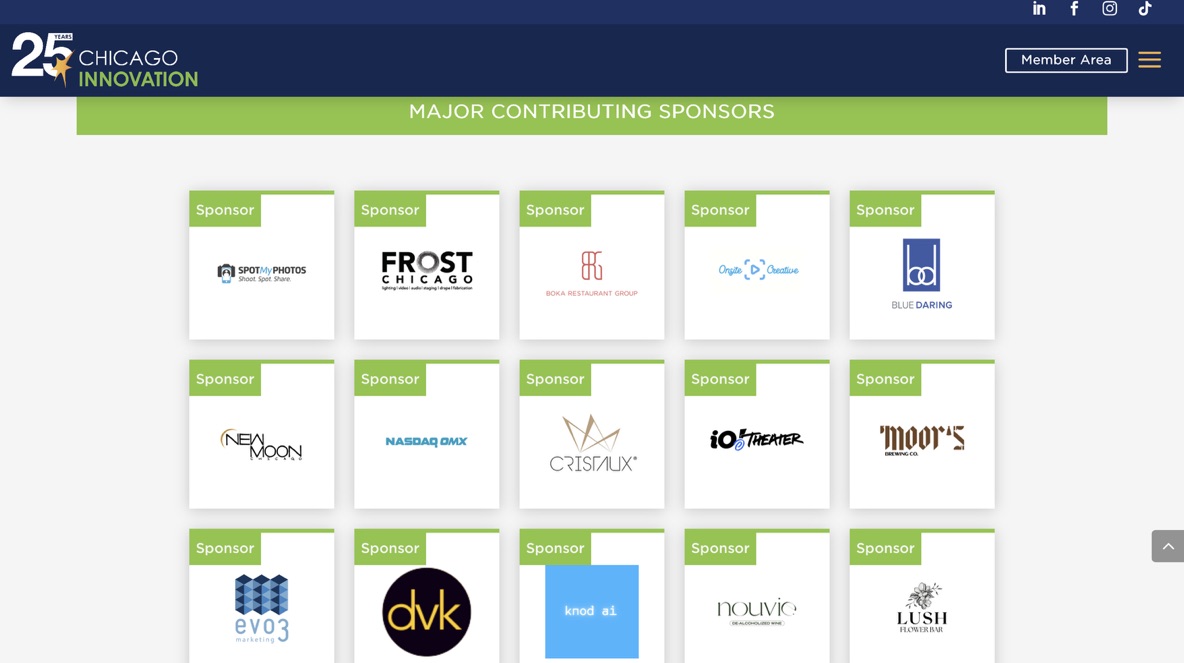 knod ai listed among Chicago Innovation's major contributing sponsors on their website